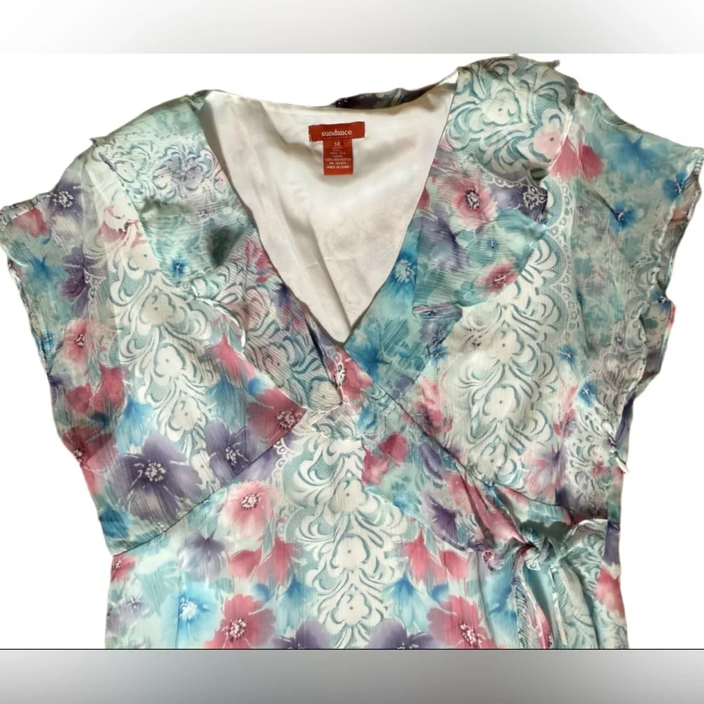 Sundance Fairycore Dress Size 14 Womens 100% Silk Sleeveless Ruffled Tiered Midi - Picture 4 of 10